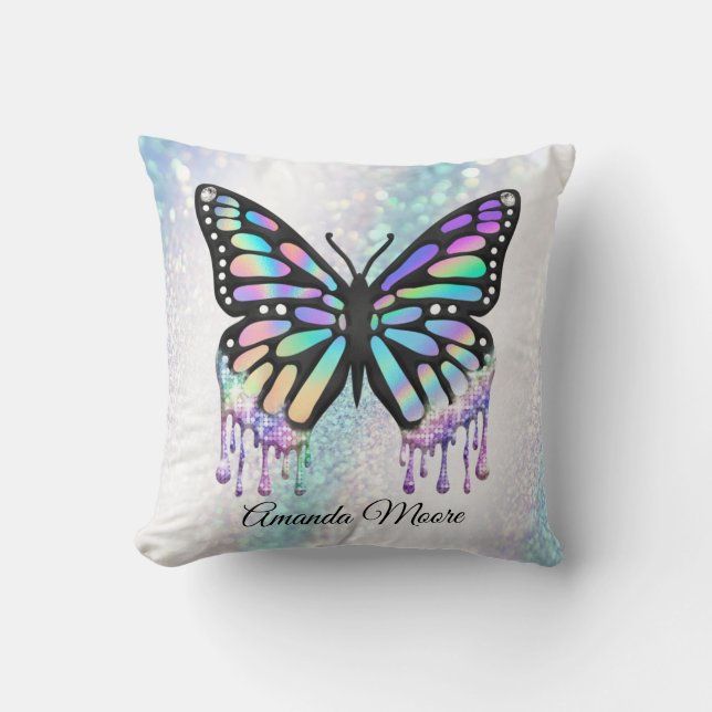 Monarch butterfly HOLOGRAPH foil throw pillow (Front)
