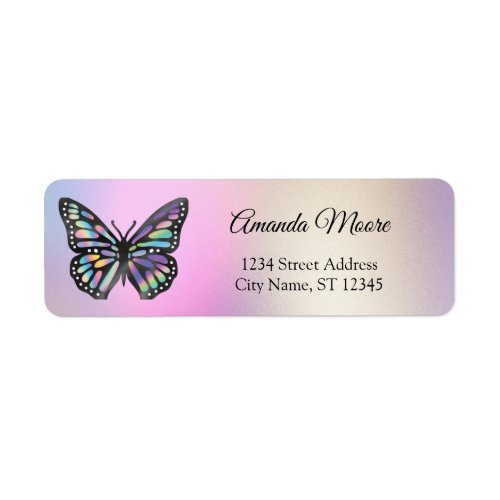 Monarch butterfly holograph foil wings modern label