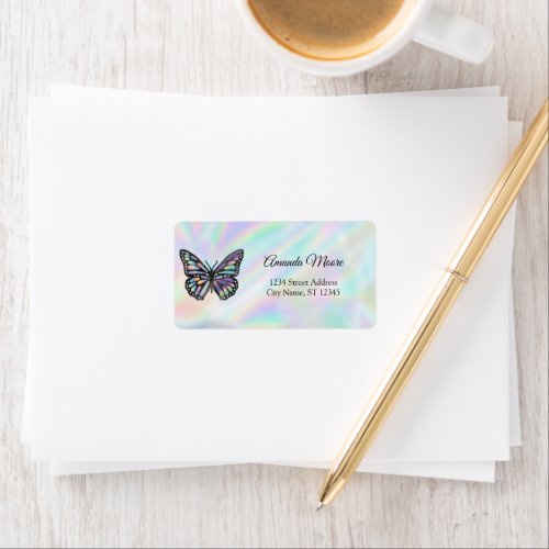 Monarch butterfly holograph foil wings modern label