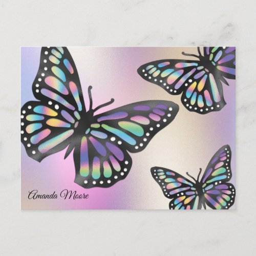 Monarch butterfly holographic foil wings postcard