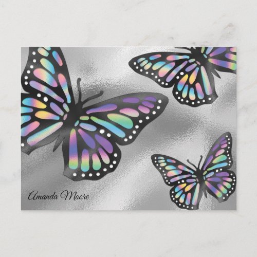 Monarch butterfly holographic foil wings postcard