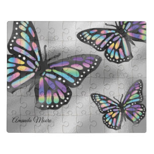 Monarch butterfly holographic foil wings trendy jigsaw puzzle