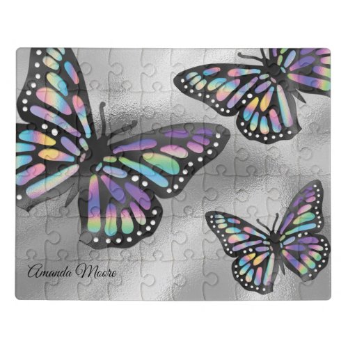 Monarch butterfly holographic foil wings trendy jigsaw puzzle