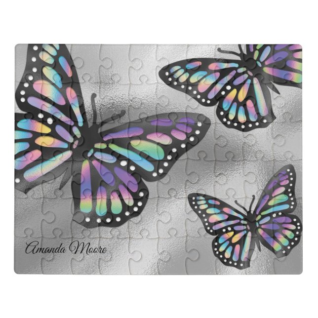 Monarch butterfly holographic foil wings trendy jigsaw puzzle (Puzzle Horizontal)