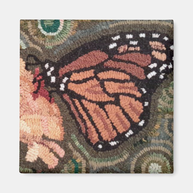 Monarch Butterfly Hooked Rug Magnet (Front)