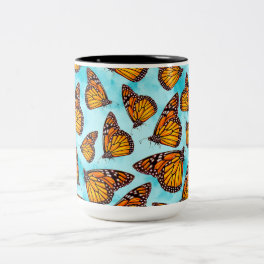 Monarch Butterfly Illustration on Clouds Two-Tone Coffee Mug