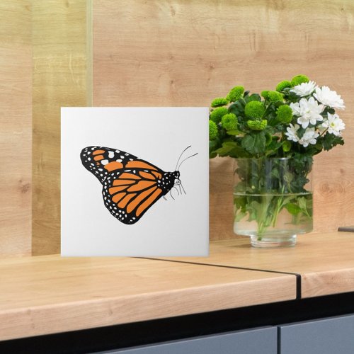 Monarch Butterfly Illustration Orange and White  Ceramic Tile