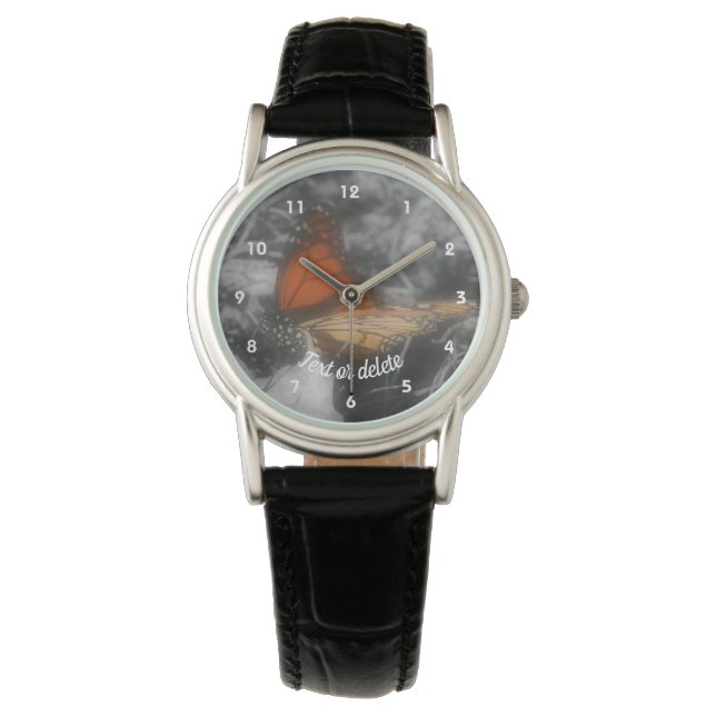 Monarch Butterfly In Black And White Personalized Watch (Front)