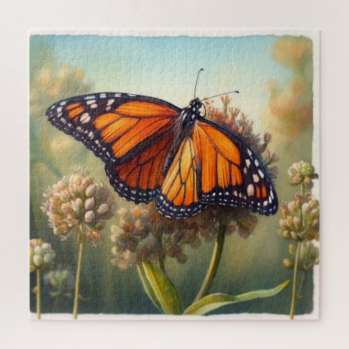 Monarch Butterfly in Bloom _ Watercolor Jigsaw Puzzle