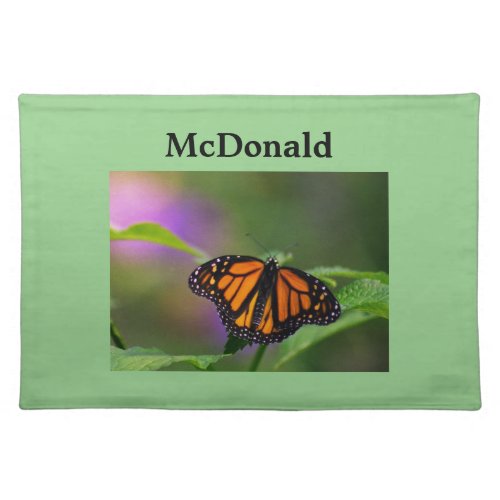Monarch Butterfly in floral setting Personalize it Cloth Placemat