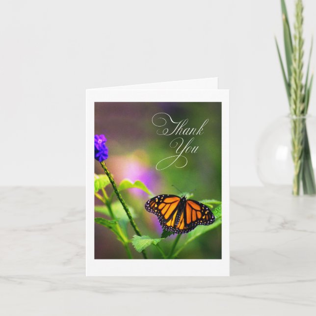 Monarch Butterfly in floral setting Thank You Card (Front)