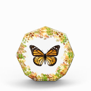 Monarch butterfly in frame of leaves acrylic award