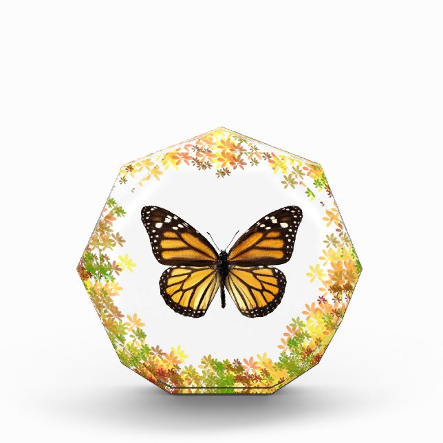 Monarch butterfly in frame of leaves acrylic award (Front)