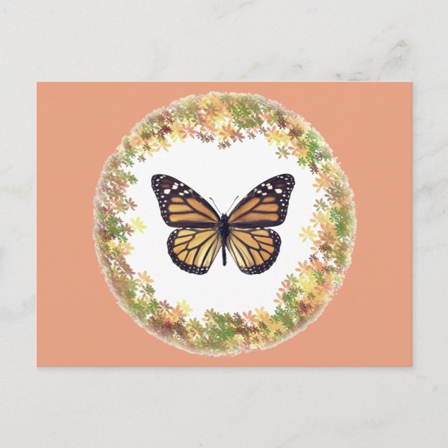 Monarch butterfly in frame of leaves postcard (Front)