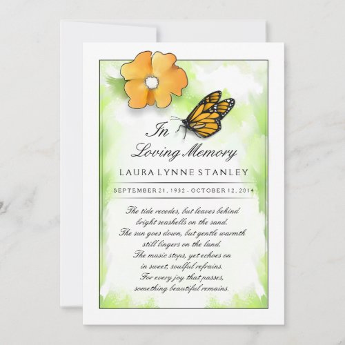 Monarch Butterfly In Memory of Thank You Card