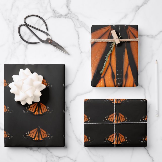 Monarch Butterfly  in the key of Orange Wrapping Paper Sheets (Front)