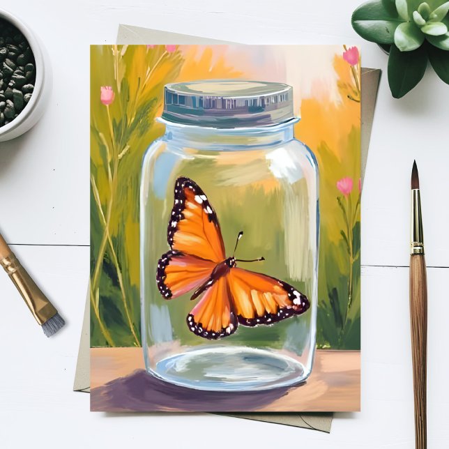 Monarch Butterfly Jar Watercolor Painting Card (Creator Uploaded)