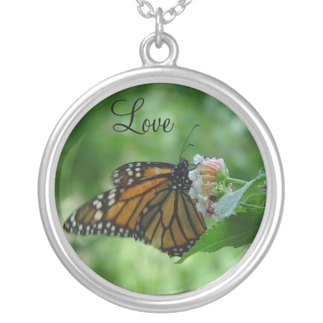 Monarch Butterfly Large Silver Plated Silver Plated Necklace (Front)