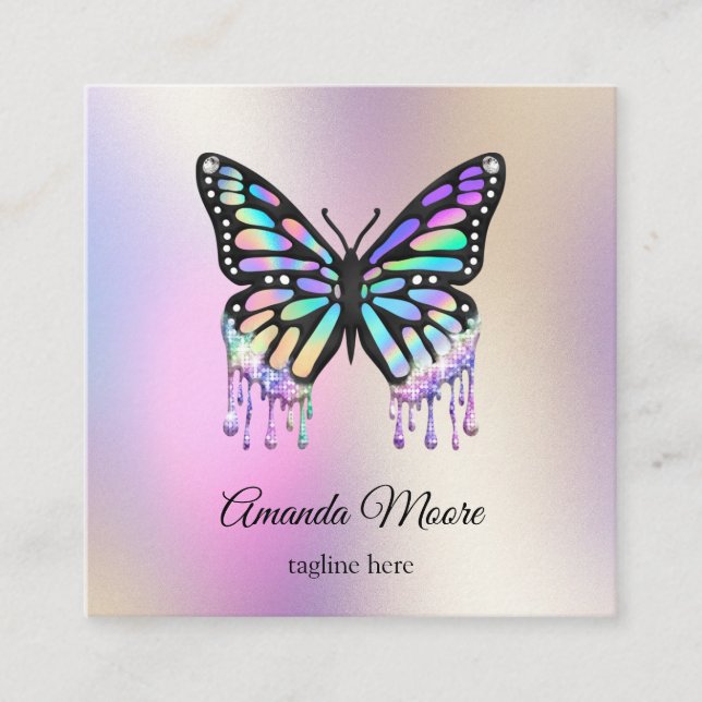 monarch butterfly life coach holographic business  square business card (Front)