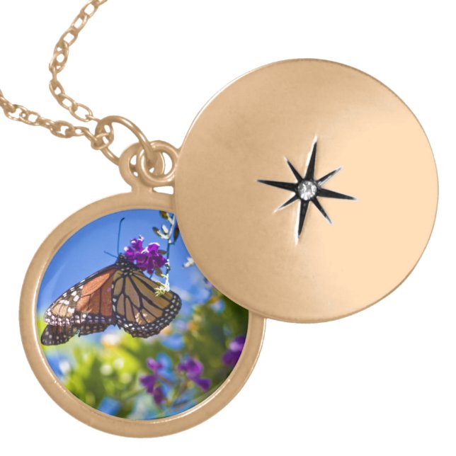 Monarch Butterfly Locket Necklace (Front)