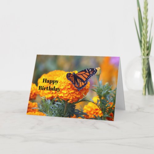 Monarch Butterfly Marigold Photo Birthday Card