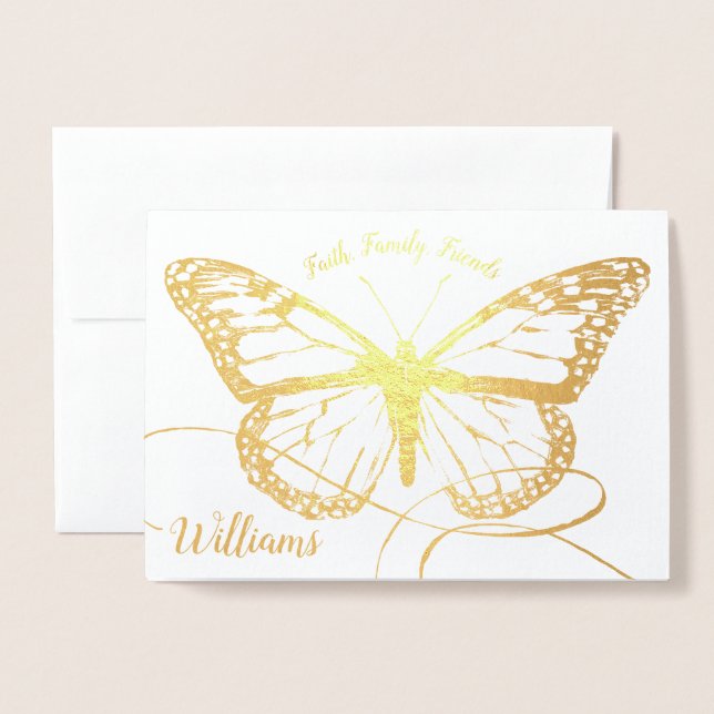 Monarch Butterfly Monogrammed Gold Foil Card (Front With Envelope)
