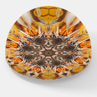 Monarch Butterfly Mosaic Mandala Orange Brown Paperweight