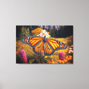 Monarch Butterfly Mountain Beautiful Meadow Nature Canvas Print