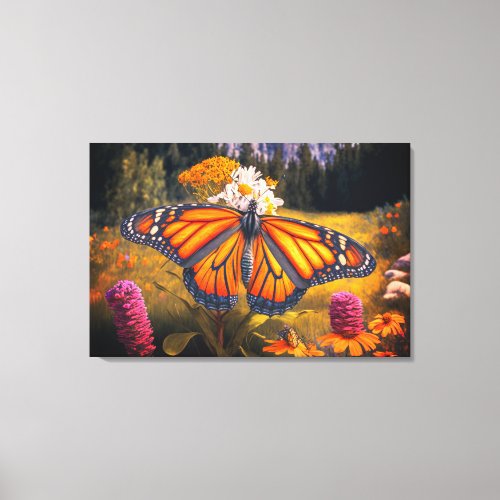 Monarch Butterfly Mountain Beautiful Meadow Nature Canvas Print