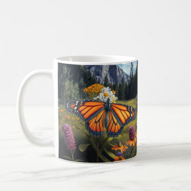 Monarch Butterfly Mountain Beautiful Meadow Nature Coffee Mug (Left)