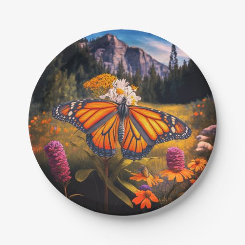 Monarch Butterfly Mountain Beautiful Meadow Nature Paper Plates