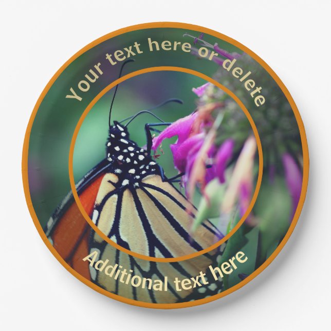 Monarch Butterfly Nature Personalized Party Paper Plates (Front)