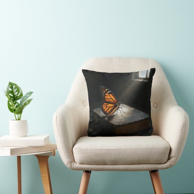 Monarch Butterfly On a Holy Bible Throw Pillow (Chair)