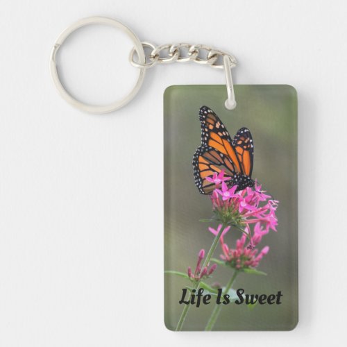 Monarch Butterfly on a Pink Flower Keychain