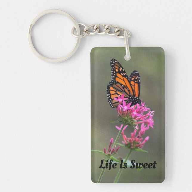 Monarch Butterfly on a Pink Flower Keychain (Front)