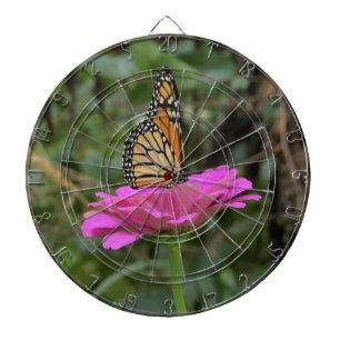 Monarch Butterfly on a Pretty Pink Zinnia Flower Dart Board