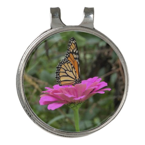 Monarch Butterfly on a Pretty Pink Zinnia Flower Golf Hat Clip
