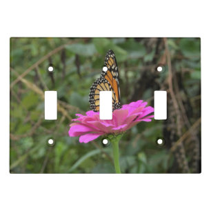 Monarch Butterfly on a Pretty Pink Zinnia Flower Light Switch Cover