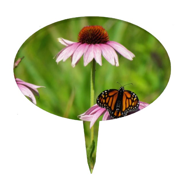 Monarch butterfly on a purple coneflower cake topper (Front)