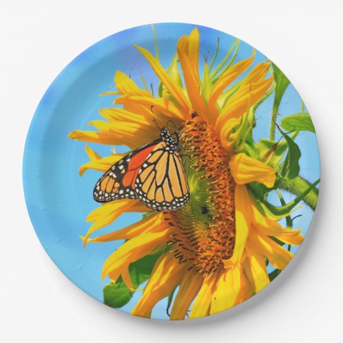 Monarch Butterfly on a Sunflower Paper Plates