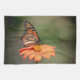 Monarch Butterfly on an orange flower Kitchen Towel