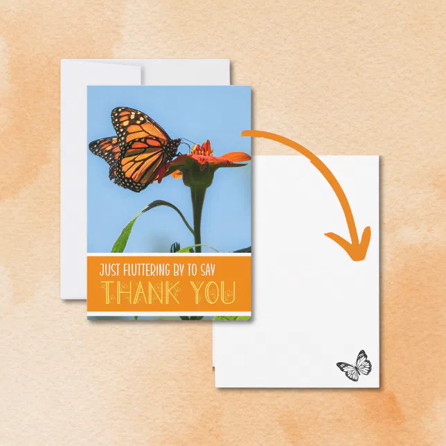 Monarch Butterfly on an Orange Lily Flat Thank You Card | Zazzle