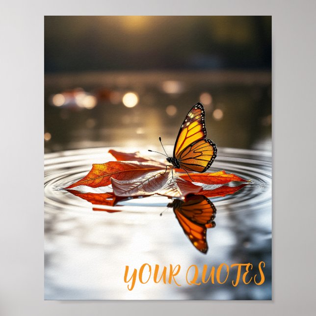 Monarch Butterfly on Autumn Leaf Poster (Front)
