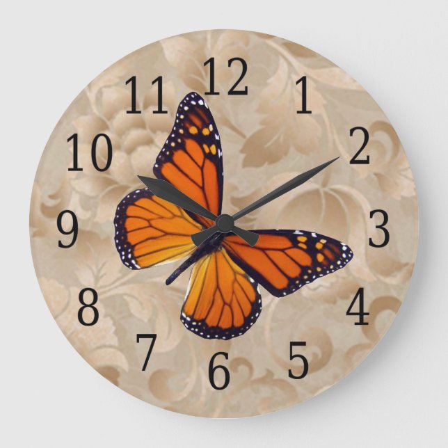 Monarch Butterfly On Brown Floral Clock (Front)