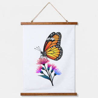 Monarch Butterfly on Colorful Wildflowers Hanging Tapestry