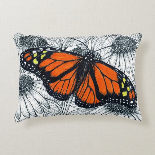 Monarch butterfly on coneflowers accent pillow