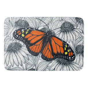 Monarch butterfly on coneflowers bath mat