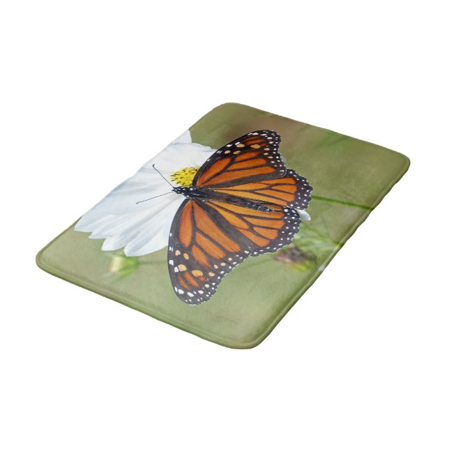 Monarch Butterfly on Cosmos Bathroom Mat (Angled)