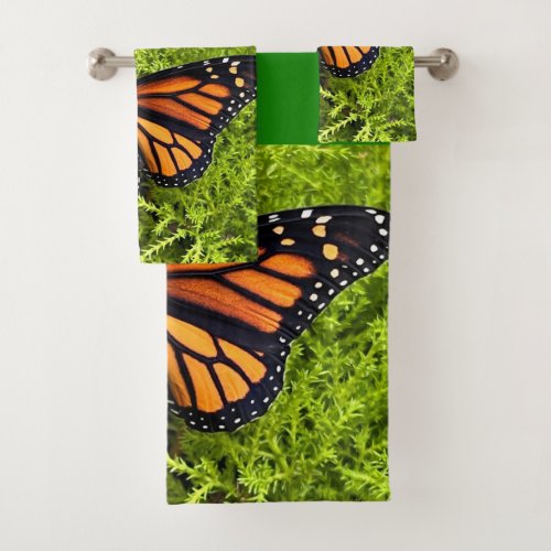 Monarch butterfly on cypress bath towel set