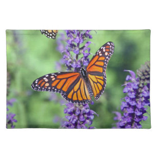Monarch Butterfly on English Lavender Flower Cloth Placemat